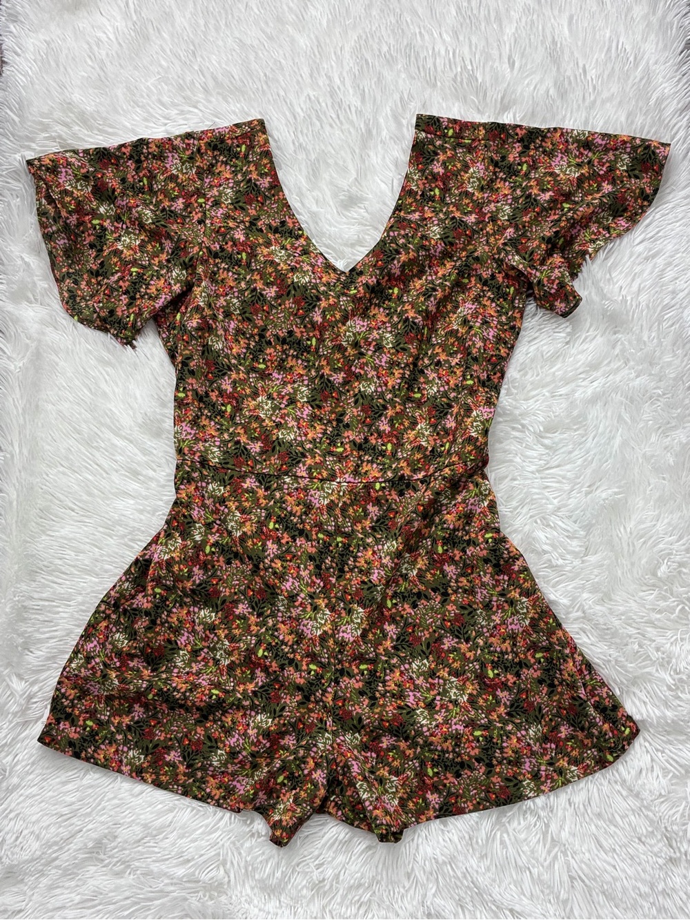 Copper Key Floral Print Romper in Pink, Olive & Red